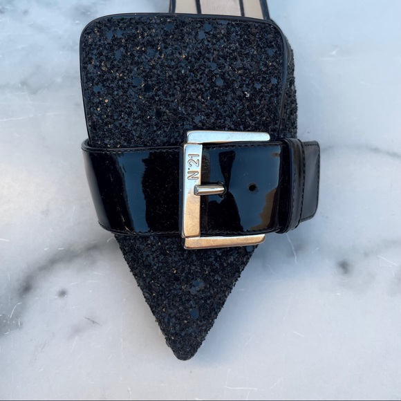 No. 21 women’s black glitter pointed buckle mules slides sandal size 35 US 5 - Picture 9 of 15